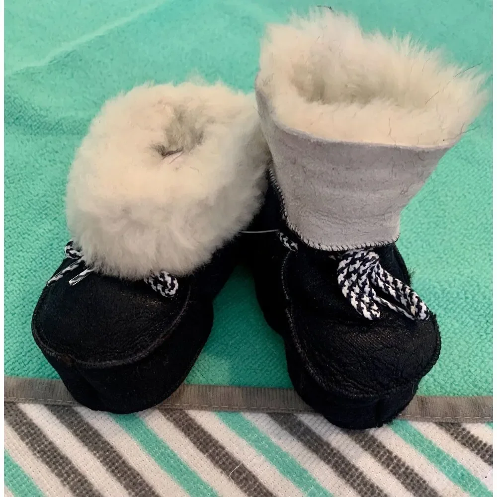 Cozy Lambskin Baby Toddler Booties: Soft Suede, Fur Lining for Warmth, Comfort